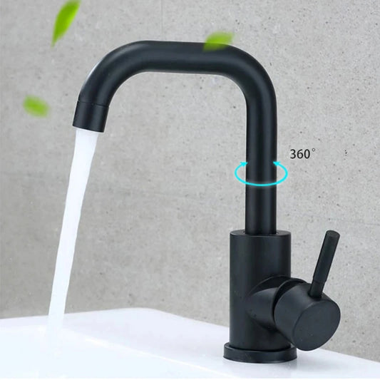 Black Nickel Bathroom Basin Faucet  Stainless Steel Hot Cold Wash Mixer Crane Tap 360 Rotation Sink Faucets Single Handle