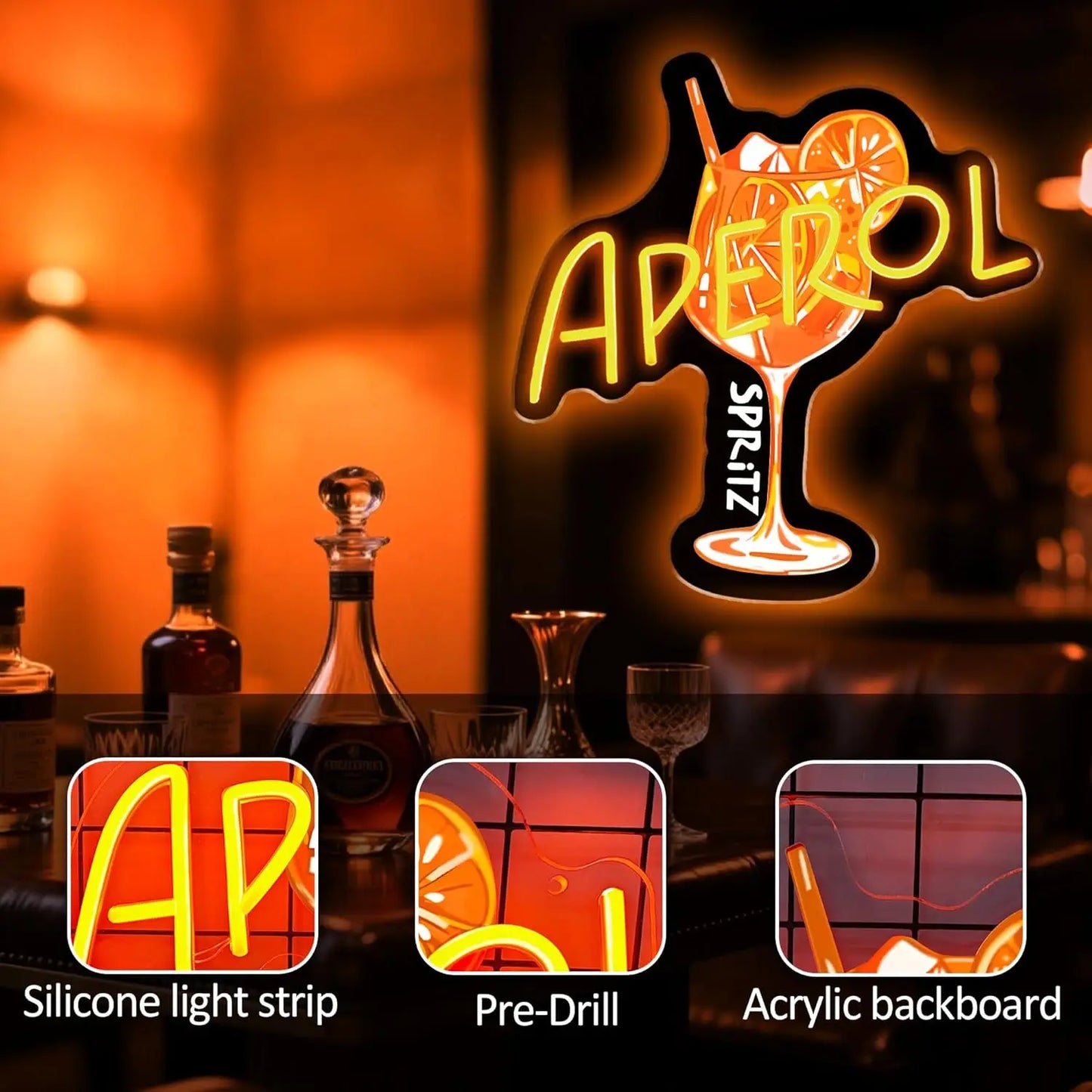 Aperol Spritz Neon Sign LED Cocktail Wall Light