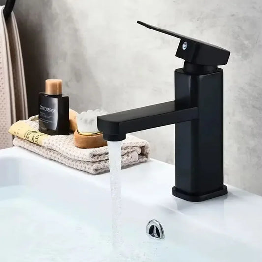 ABS Faucets Black Square Washbasin Sink Bathtub Hot Cold Water Crane Bathroom Faucet Hot Cold Mixer Tap Deck Mounted Bathroom